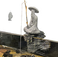 LIYAOLI Japanese Zen Fisherman Statue - Sandstone Mini Figurine for Aquarium Decor, Fish Tank Decorations, Zen Garden & Home Ornament - Asian Sitting Fishing Sculpture
