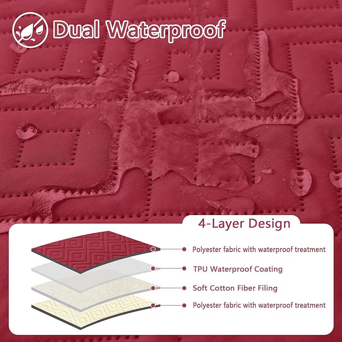 hyha Waterproof Dog Blanket, Soft Dog Bed Cover Pet Blankets, Waterproof Sofa Couch Cover for Dogs Washable, Reversible Pet Couch Covers for Sofa Furniture (52x82 Inch, Wine Red/Beige)