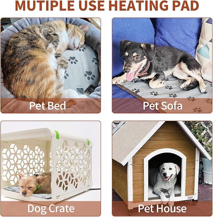 Dog Heating Pad 28x18in with Smart Thermostat Switch and Power Line Protection Tube,Obtained MET and UL Dual Certification,Waterproof Puppy Heating pad-Paw Print