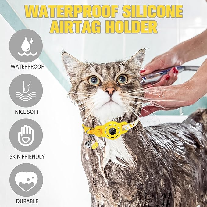 BINGPET AirTag Cat Collar with Bells, Upgraded Safety Elastic Cat Collar with Airtag Cat Collar Holder, Anti-Lost Cat Collars for Girl Boy Cats, Anti-Suffocation Kitty Puppy Collars