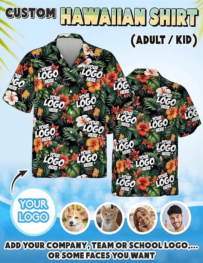 Custom Hawaiian Shirt with Face Photo Picture for Men Women Kids Youth Adult, Tropical Personalized Hawaiian Shirts Gift