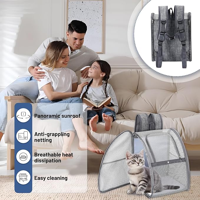 Breathable cat Backpack - Lightweight, Foldable & Escape-Proof Design for Small Dogs & Cats, Air Travel Approved,cat Backpack Carrier，Travel, and Daily Use pet Carrier