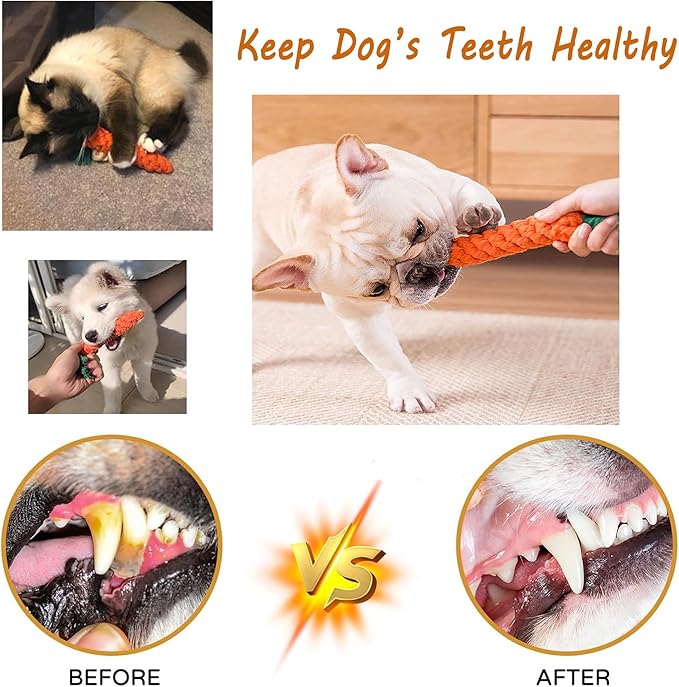3PCS Natural Cotton Rope Toys for Small Dogs and Puppies, Dog Dental Care Chew Toys for Teething,Anxiety Relief, Helps Clean Teeth & Prevent Furniture Destruction(Chicken Leg Set)
