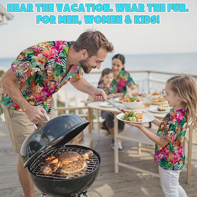 Custom Hawaiian Shirt with Face Photo Picture for Men Women Kids Youth Adult, Tropical Personalized Hawaiian Shirts Gift