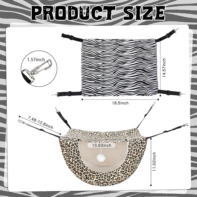 Unittype 2 Pieces Cat Cage Hammock Hanging Pet Bed Double Layer Soft Plush Hanging Pet Comfortable Hammock Bed for Indoor Kitten Ferret Hamster Rabbit or Small Animals, 2 Styles(Leopard)