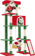 Yaheetech 63in Christmas Cat Tree with Cozy Condo, 7 Scratching Posts, Scratching Ladder, Hammock, Large Cat Tower Holiday Pet Climbing Furniture for Kittens to Play and Sleep