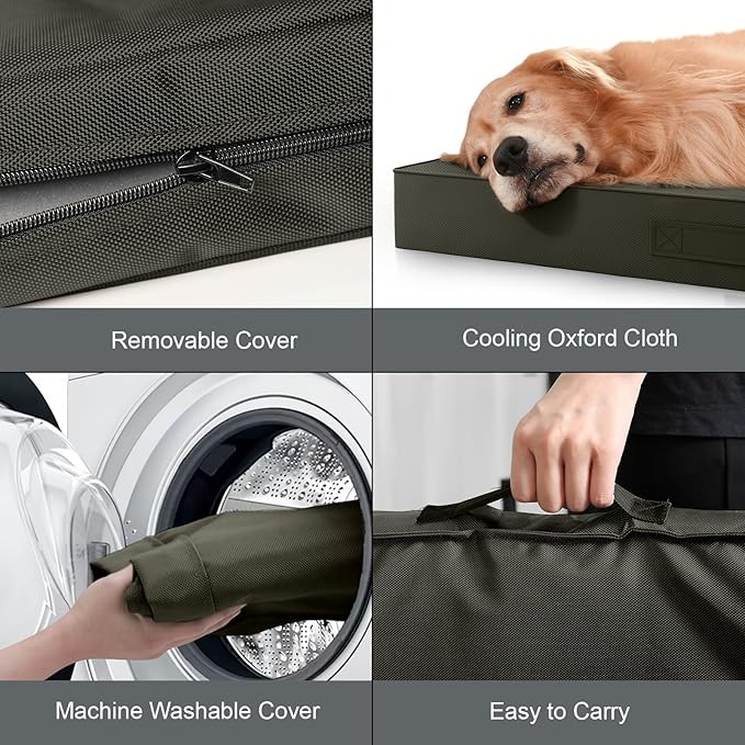 Outdoor Large Washable Dog Bed, Orthopedic Egg Crate Foam Dog Crate Mat for Large Dogs with Removable Oxford Cooling Cover, Brown