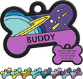 GoTags Silent Dog Tag, Personalized Engraved Bone Silicone Dog and Cat Name Pet ID Tags, Soundless No More Jingling Dog Tags (Space Planet)