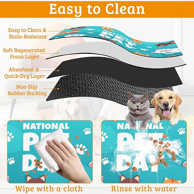 Pet Dog Cat Food Mat,Animal Paws Absorbent Waterproof Placemat for Food and Water Non Slip Rubber Backing Durable Feeding Pad for Clean Floors 12" x 20"