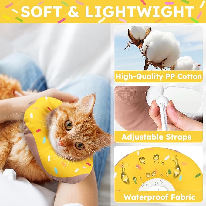 Cat Cone Collar Soft, Waterproof Cat Recovery Collars Spay Cones to Stop Licking Cute Donut E Collar After Surgery Anti-Lick Wound Healing Safety Elizabethan Collar for Kittens (Donut Yellow, Medium)
