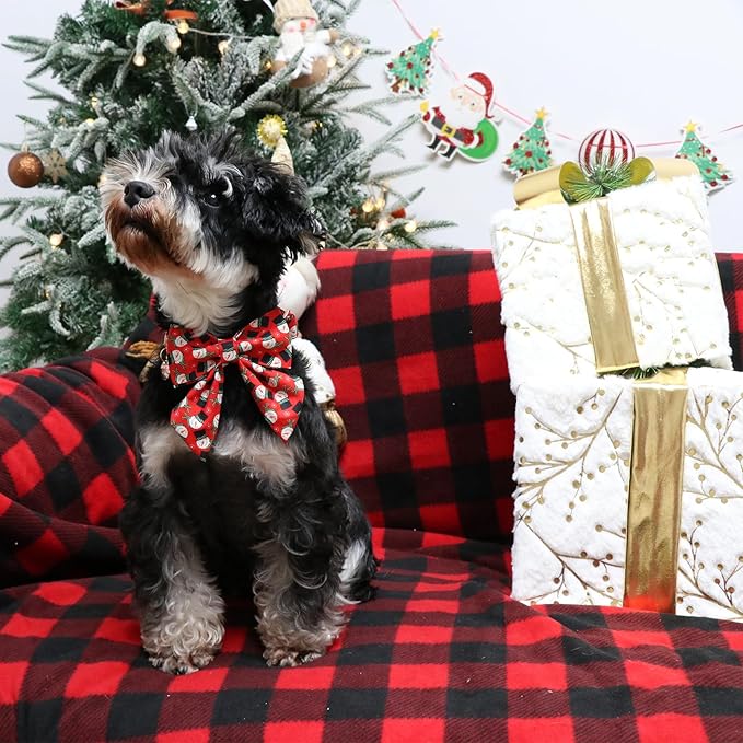 Christmas Dog Collar with Bow Tie, Christmas Collar for Puppy Girl Boy Dog or Cat, Bowtie Dogs Collars with Durable Metal Buckle, Cute Pet Collars, M