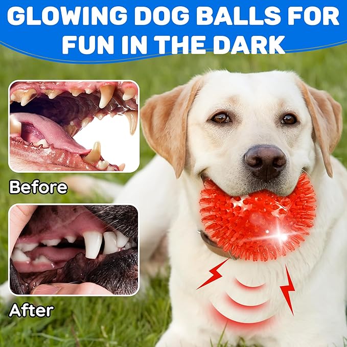 4 Pack 4.5" Light Up Squeaky Dog Balls, Spiky Dog Toy Balls for Medium Large Dogs