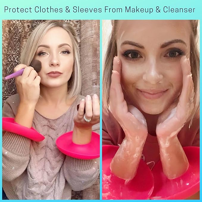 BaR-K Patented Drip Catcher Cuffs - Stops Soap & Water from Running Down Arms While Washing Face, Stay Dry and Clean - Face Wash Wristbands for Spa, Pink Set of 2