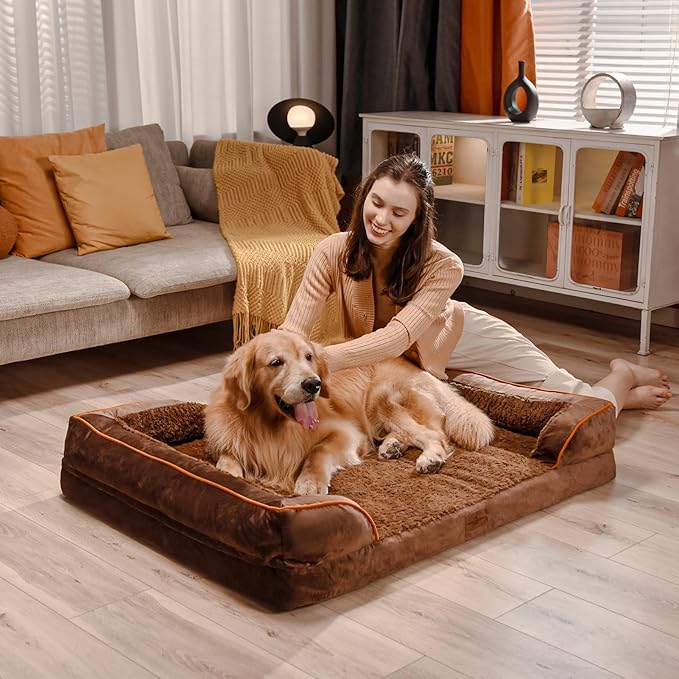 Comfort Expression Orthopedic Dog Bed for Medium Dogs 30x20 Inch, Waterproof Egg Crate Foam Medium Pet Bed with Removable Bolsters, Dog Couch with Washable Cover & Non-Slip Bottom, Dark Brown