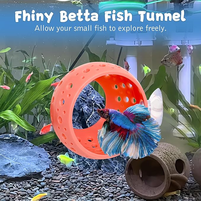 Fhiny Betta Tunnel, 2 PCS Aquarium Fish Hideout with Suction Cup Tank Tunnel Shrimp Cave Aquarium Ornament Fish Tank Accessories for Shrimp Betta Guppy Hiding Resting (Pink)