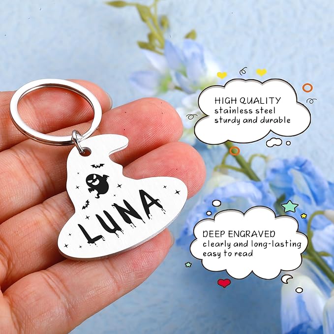 Custom Magic Hat Pet ID Tag for Dogs Cats, Personalized Engraved Name & Phone Number Anti-Lost Collar Tag, Halloween Spooky Accessory Gift for Dog Mom Owner, Witch-Friendly Cat Dog Tag for Pet Lovers