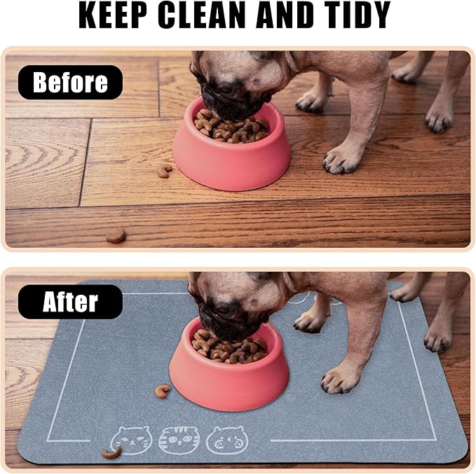 YCT Cat Pet Food Mat, Non-Slip Bottom Absorbent Quick Dry Feeding Mat for Dogs & Cats, Pet Supplies, 16.9"x24" Navy Blue