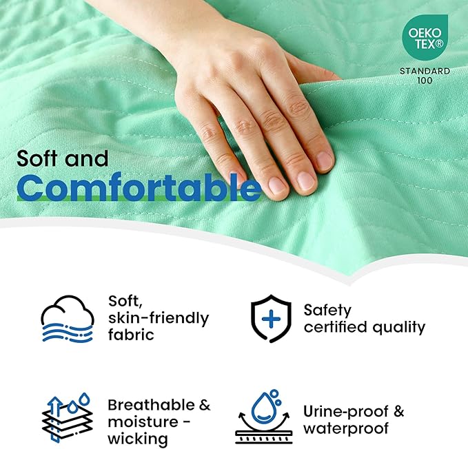 Noovirum® Washable Underpads,34"x36" (Pack of 4) - Heavy Absorbency Incontinence Bed Pads for Adults, Kids & Pets - Waterproof Reusable Protective Pad for Bed, Sofa, Furniture & Floor