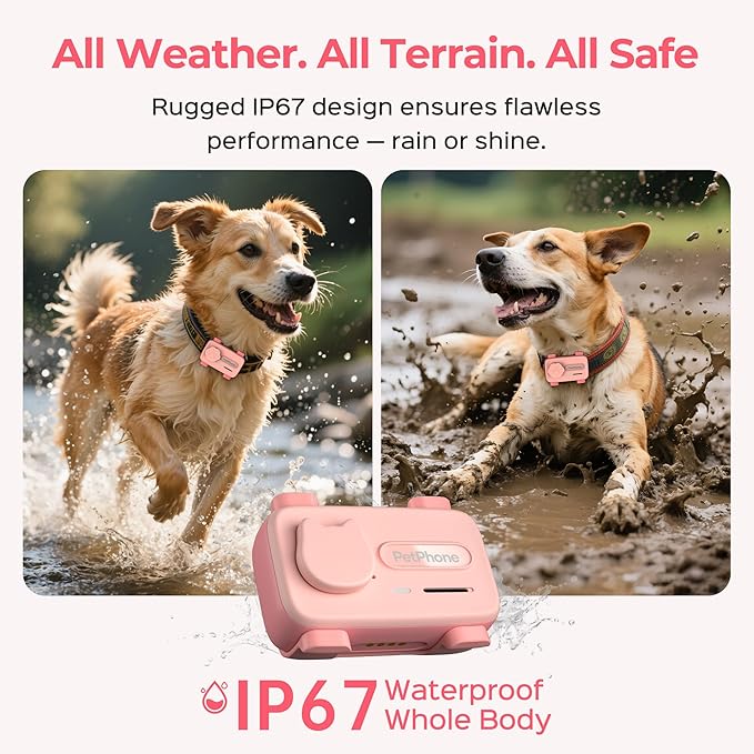 Pet Phone – Smart GPS Pet Tracker with Real-Time Location, Two-Way Communication, Emotional Support, and Unlimited Data | Ideal for Dogs and Cats | Up to 5-Day Battery (Light Pink)