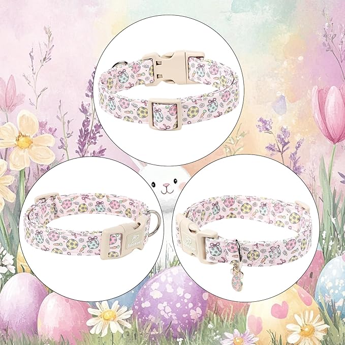 Easter Dog Collar for Small Dogs - Easter Egg Pastel Dog Collars, Cute Girl Dogs Collar, Lightweight Adjustable Pink Spring Holiaday Dog Collars with Quick Release Buckle S