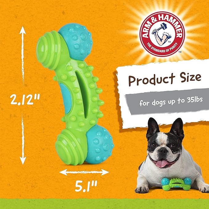 Arm & Hammer Nubbies Duality Bone, A Dental Chew Toy for Dogs - Nubby Pet Toy Cleans Teeth to Reduce Plaque & Tartar with Baking Soda, Green Apple Flavor Dog Bone for Moderate Chewers
