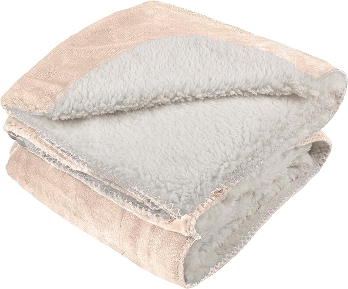 PETMAKER Dog Blanket - 60x80in Reversible Sherpa Blanket - Throw Blankets for Bed, Couch, Crate, or Car - Machine Washable Puppy Essentials (Tan)