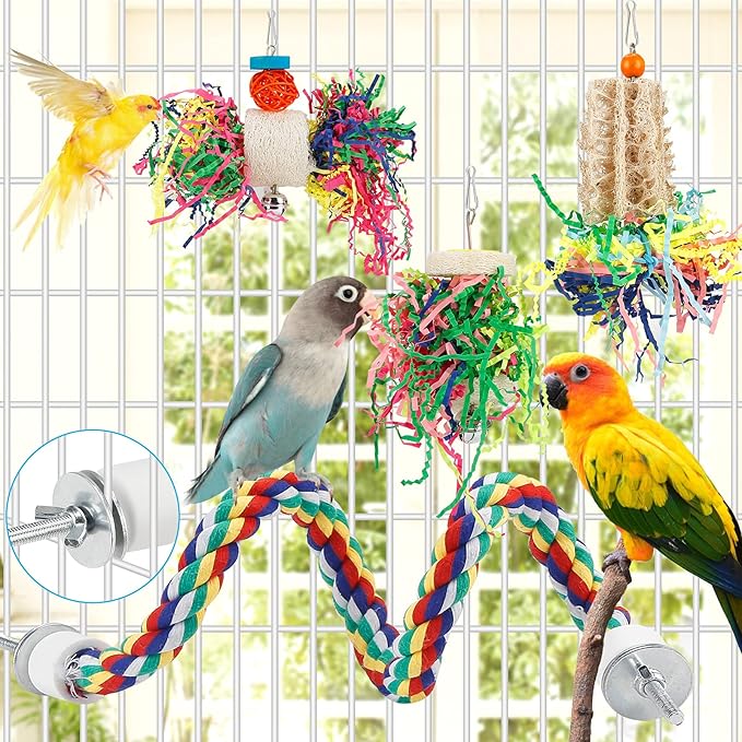 Foraging Toys Parakeet Chewing Hanging Toy Shredded Paper Bird Cage Accessories for Conure Cockatiel Budgies Lovebird Parrotlet