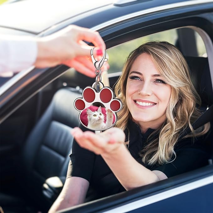 Custom Pet Photo Keychain Personalized Photo Pawprint Dog Tag Keychain Engraved Keyring Animal Pet Lover