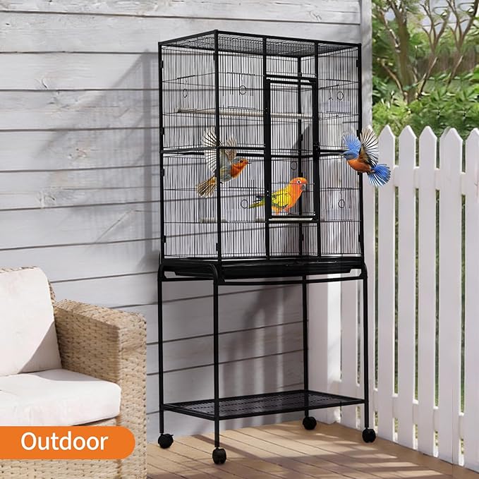 GarveeHome 62.6" H Large Bird Cage, Bird Cage with Rolling Storage Stands, Feed Bowls, Wide Tall Parrot Cage for Parakeets, Conures, Cockatiel, Cockatoo