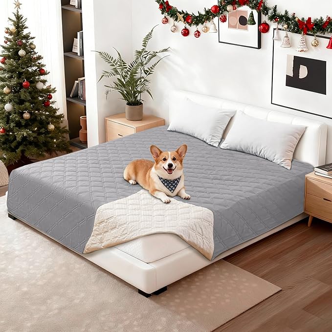 Waterproof Dog Bed Cover, Non-Slip Dog Blanket for Couch, Couch Covers for Dogs Washable, Pet Blanket for Furniture, Pet Bed Mat for Sofa, Car, Pet Supplies (82x82 Inch, Light Grey)