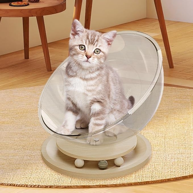 Space Capsule Cat Bed, Pet Furniture, Easy Cleaning, Universal Small Pets Activity Centre Bed Toy, Sleeping Nest for Cats, Solid Wood XL