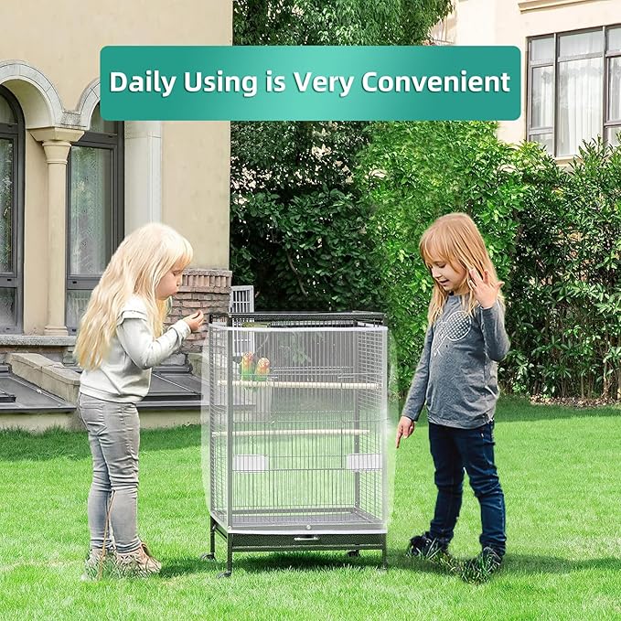 Bird Cage Seed Catcher, Seed Catcher Guard Net Cover, Parrot Nylon Mesh Net Cover, Universal Soft Airy Cage Net Stretchy Skirt for Round Square Cages (Solid-White, 15.7" x87")