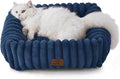 Bedsure ComfyFleece™ Cute Dog Beds Large Sized Dog - Washable Furry Pet Beds, Rectangle Orthopedic Corduroy Fleece Puppy Beds with Removable Zipper Cover, 20x19x6 inches,Night Blue