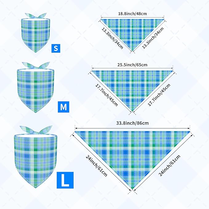 30 Pack Large Plaid Dog Bandanas Stitch Dog Bandana Bulk Reversible Print One Side XXL Polyester Scarves Party Grooming L