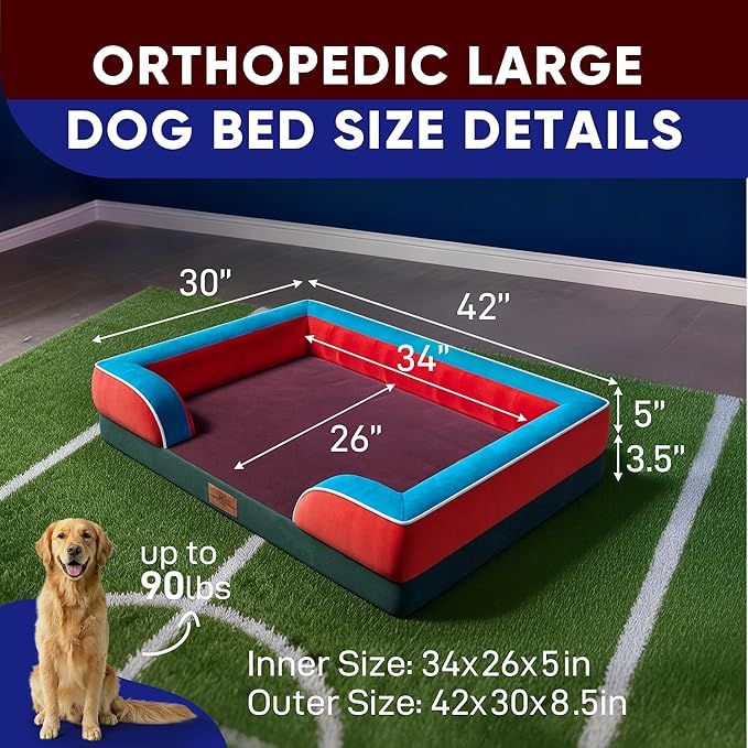 Comfort Expression Orthopedic Dog Bed for Extra Large Dogs 42x30 Inch, Waterproof Egg Crate Foam XL Pet Bed with Removable Bolsters, Dog Couch with Washable Cover & Non-Slip Bottom, San Francisco