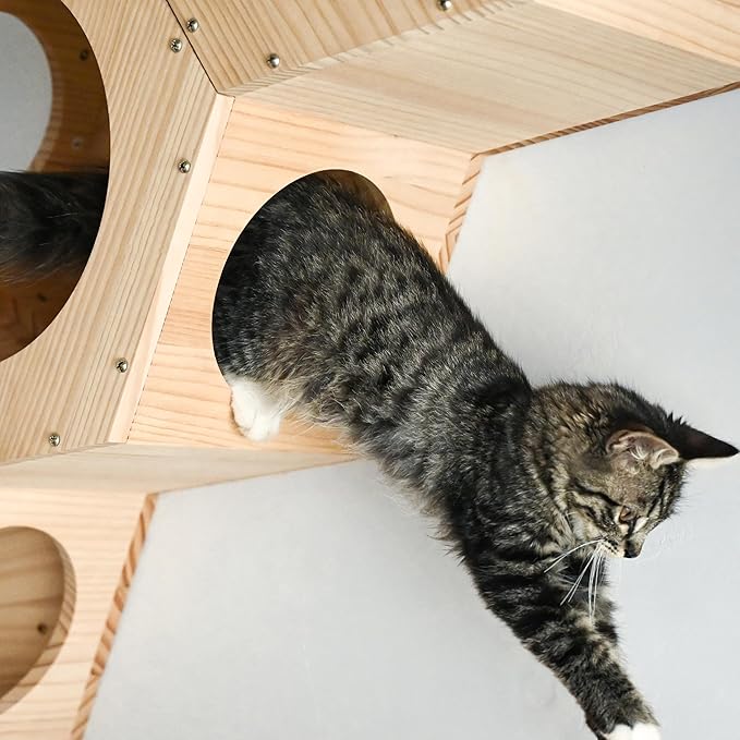 Cat Wall Shelves and Furniture Set with 3 Hexagon Shelves and 4 Z-Shaped Jump Platform (E)