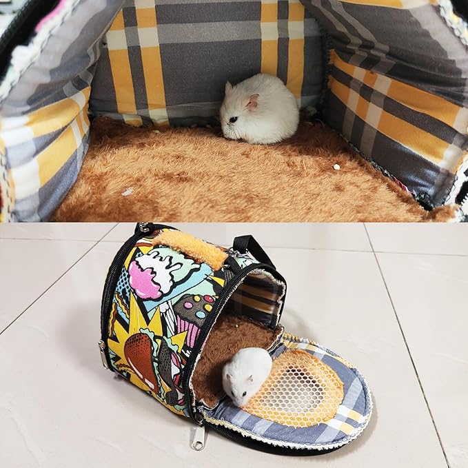 Hamiledyi Hamster Carrier Bag Gerbil Outgoing Travel Pouch Sugar Glider Breathable Carrying Strap with Zipper Suitable for Rat Hamster Mice