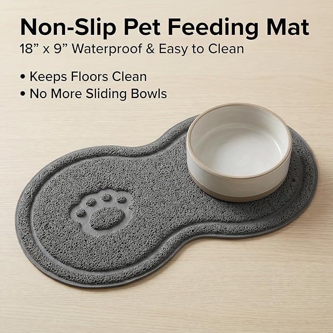 Non-Slip Pet Food Mat, Waterproof Dog Cat Bowl Placemat - Easy Clean Feeding Mat for Hardwood Floors, Tile, Kitchen with Anti-Slip Backing, 1 Large Mat