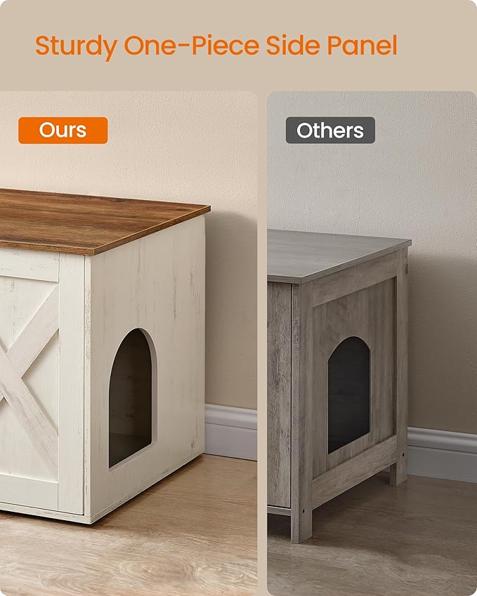 Feandrea Cat Litter Box Enclosure, Litter Box Furniture Hidden, Indoor Cat House, End Table, 27.6 x 19.7 x 19.7 Inches, Rustic White and Honey Brown UPCL022K02