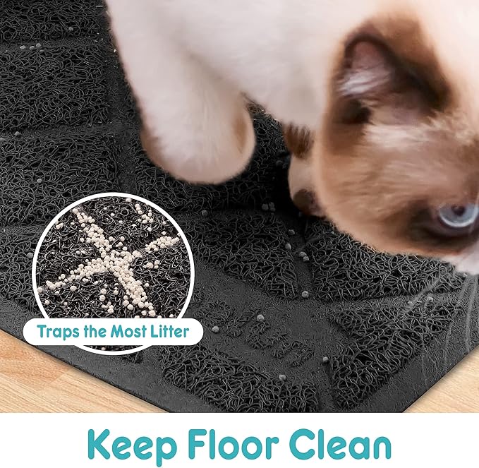 Cat Litter Mat Litter Trapping Mat, 24" x 17" Premium Durable PVC Grid Mesh with Scatter Control, Non-slip, Less Waste Cat Litter Box Mat, Soft on Kitty’s Paws, Urine Waterproof