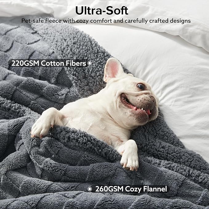 GASUR Waterproof Dog Blankets for Large Dogs, Dog Blanket for Couch Bed, Fleece Pet Blanket for Furniture Sofa Protector, Soft Pet Throw Blankets for Crate Car Outdoor, Washable, Twin 60"x80" Grey