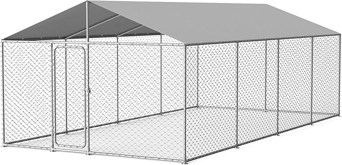 20'x10' Large Outdoor Dog Kennel, Heavy Duty Dog Enclosure with Roof, Weather Resistant Cover and Security Lock (240"x120")