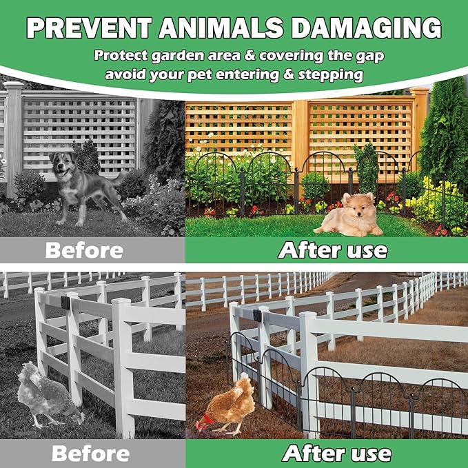 Garden Fence, 17 in(H) x 21 ft(L) Arched Rustproof Metal No Dig Fence Garden Fence Border, Ground Stake Animal Barrier Fence for Rabbit Dog, Outdoor Landscape Decor for Yard & Patio,19 Pack