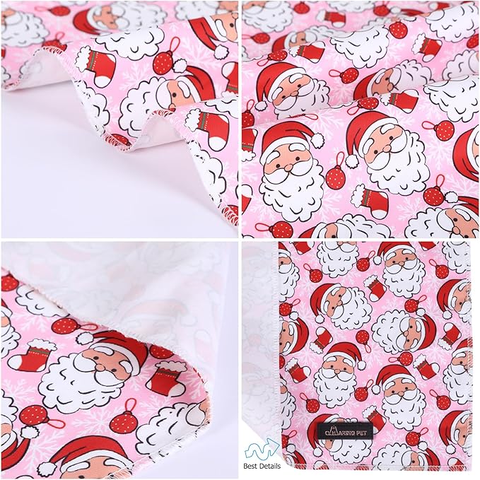 ARING PET Christmas Dog Bandanas, Pink Santa Claus Holiday Pet Bandana Scarf Triangle Bibs for Puppy Small Medium Large Boy Girl Dogs Cats-L