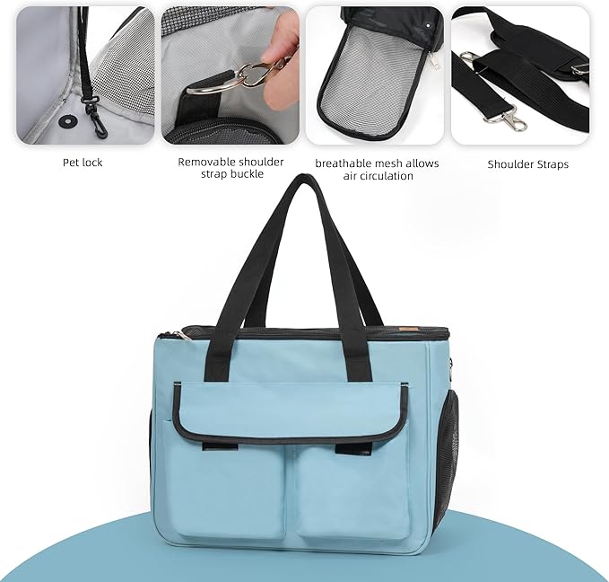 Cat & Dog Carrier for Pets Up to 15 Lbs, Airline Approved Soft-Sided Collapsible Pet Carrier for Cats & Dogs, Cat Carrier with Breathable Mesh, Padded Interior – Ideal for Car Rides, Daily Use(Blue)