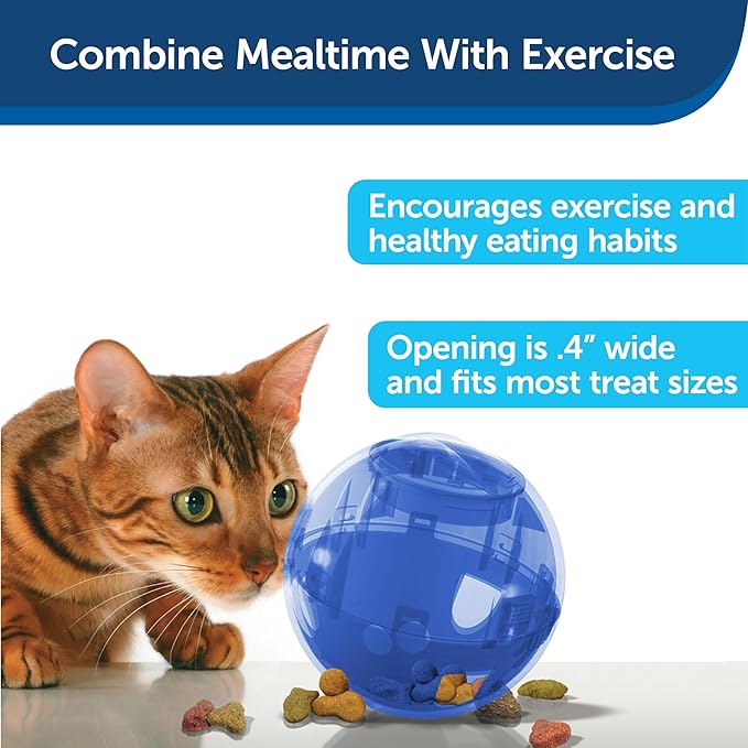 PetSafe SlimCat Interactive Feeder - Combines Play with Mealtime - Adjustable Portions - BPA-Free Plastic - Slow Feeder for Digestion - Lightweight, Dishwasher-Safe Toy - Blue