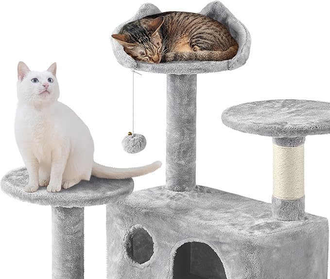 Yaheetech 62in Cat Tree Cat Tower for Indoor Kitty, Pet Furniture w/Double Condo, Scratching Posts, Multiple Platforms and Balls for Kittens, Light Gray