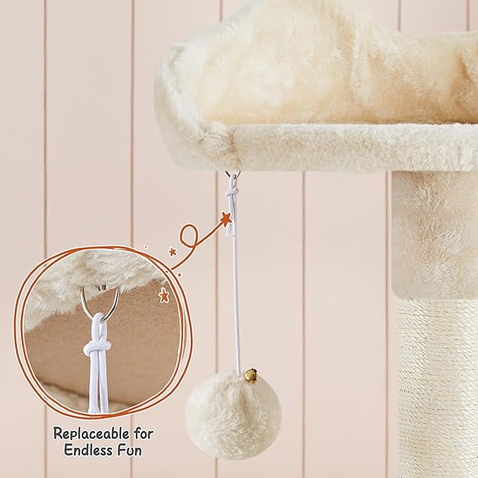 Yaheetech 76.5in Multi-Level Large Cat Tree, Big Cat Tower with 3 Condos, Cozy Plush Perches, 9 Sisal Scratching Posts and Ladder, Activity Center for Large Kitties, Beige