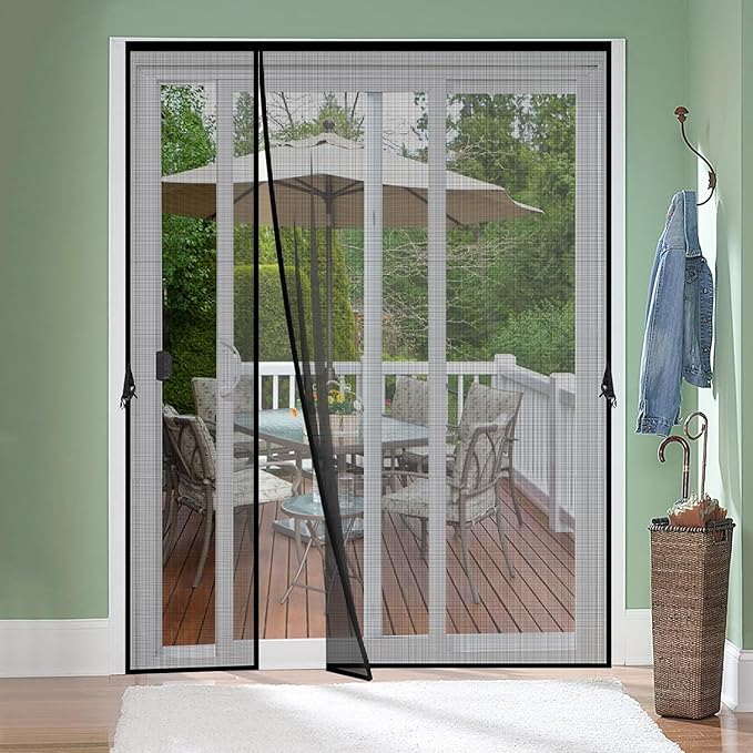Reversible Left Right Side Opening Fiberglass Magnetic Screen Door, Fit Door Size 60x80in,Heavy Duty Fiberglass Screen Door Mesh for Front, Patio Sliding Door, French Bug Door Screen Magnetic Closure