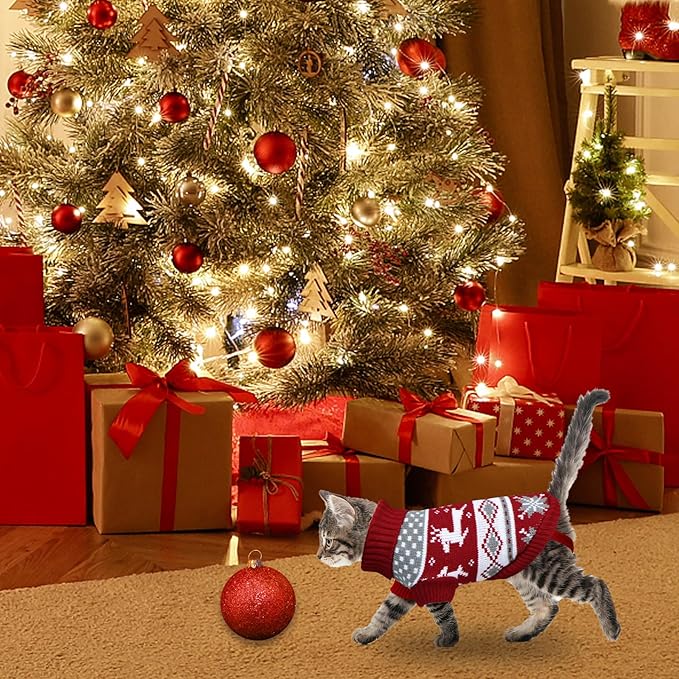 Cat Christmas Sweater Pet Winter Warm Coat Pajamas Reindeer Snowflake Knitwear Cat Sweater for Cats Kitty Puppy (Reindeer, S)